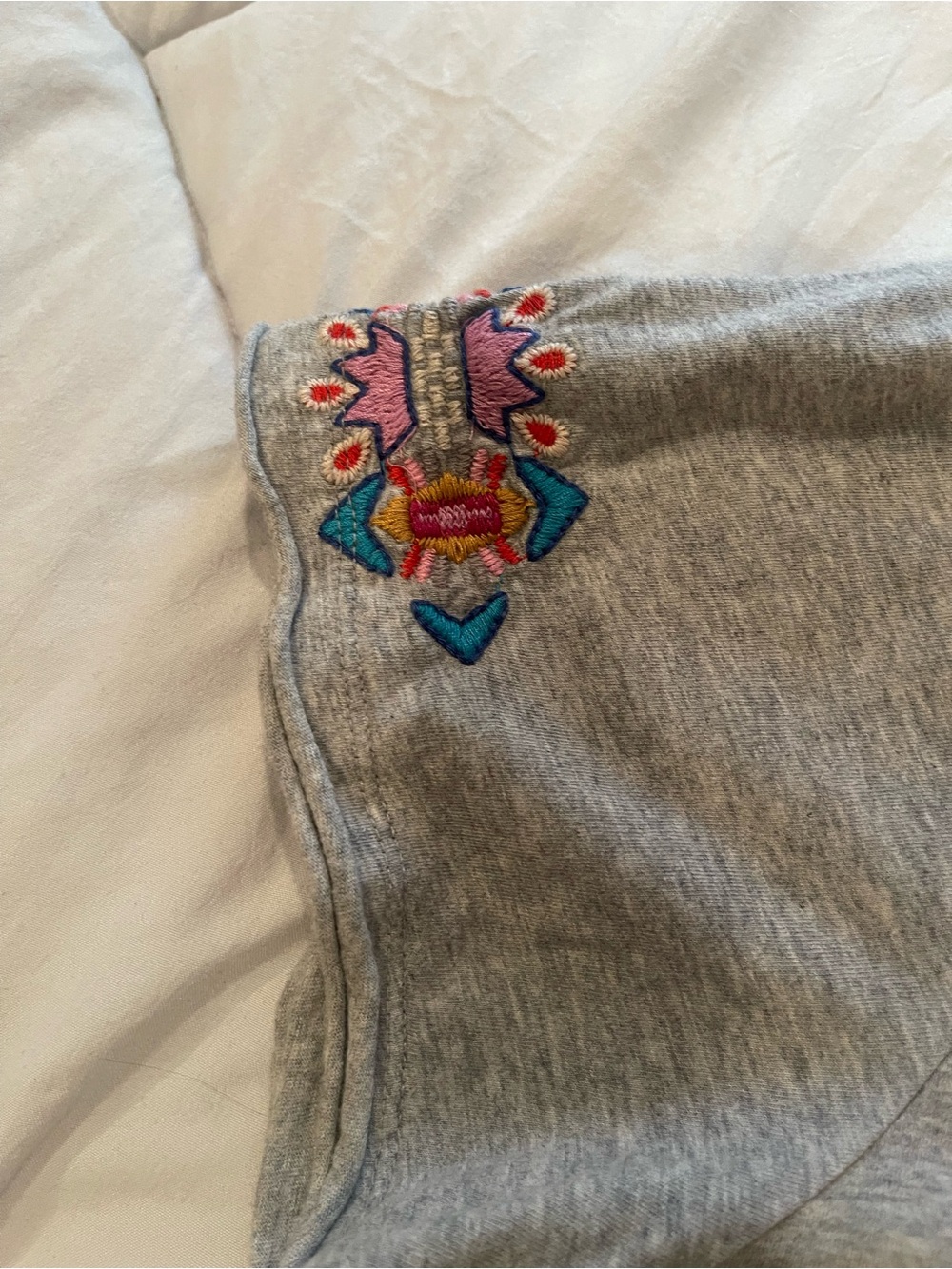 Johnny Was Gray Tee with Multicolor Embroidered Tribal V-Neck - Picture 6 of 6